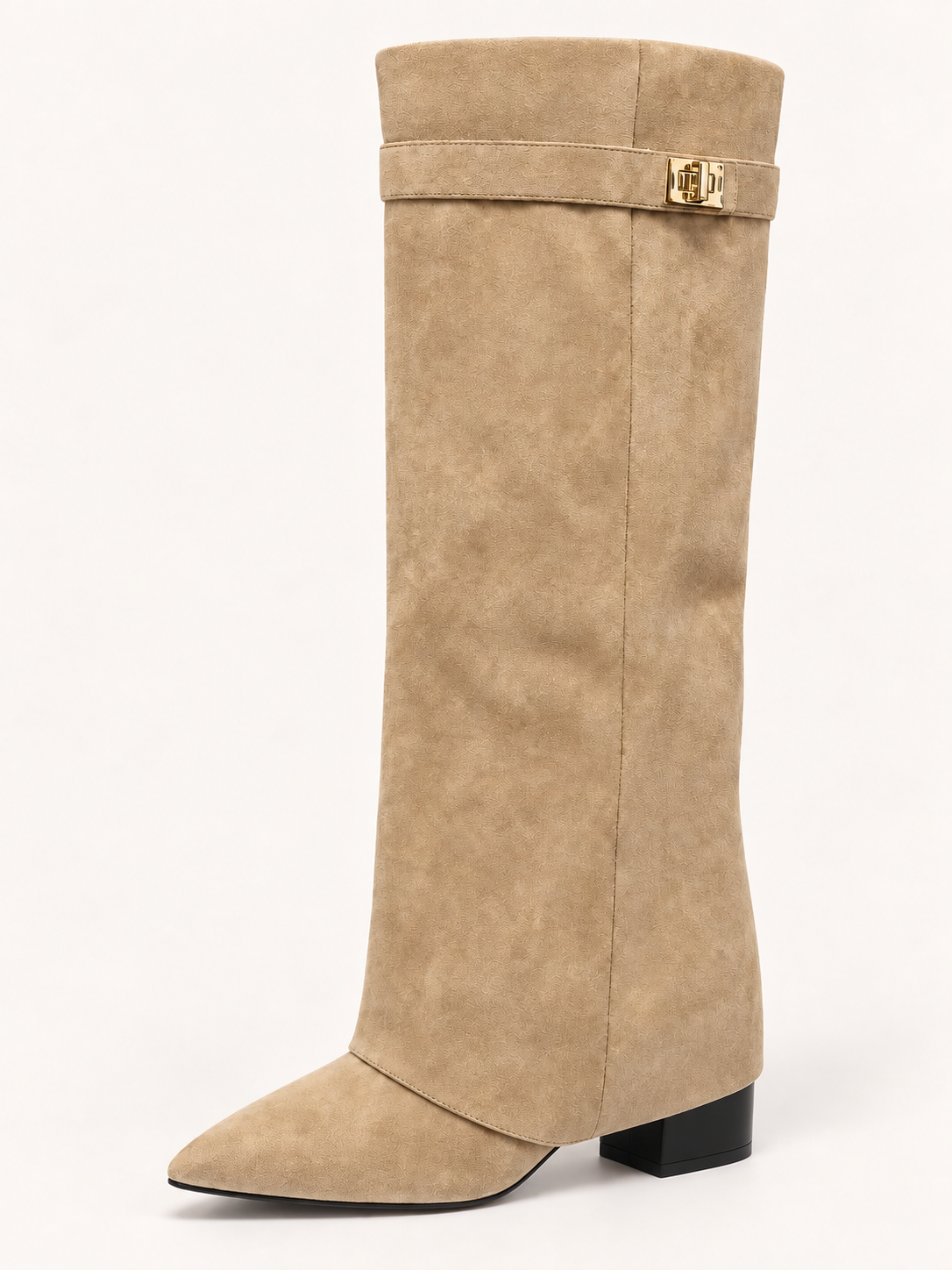 Rovelle buckle boots — apricot suede 01 three quarter