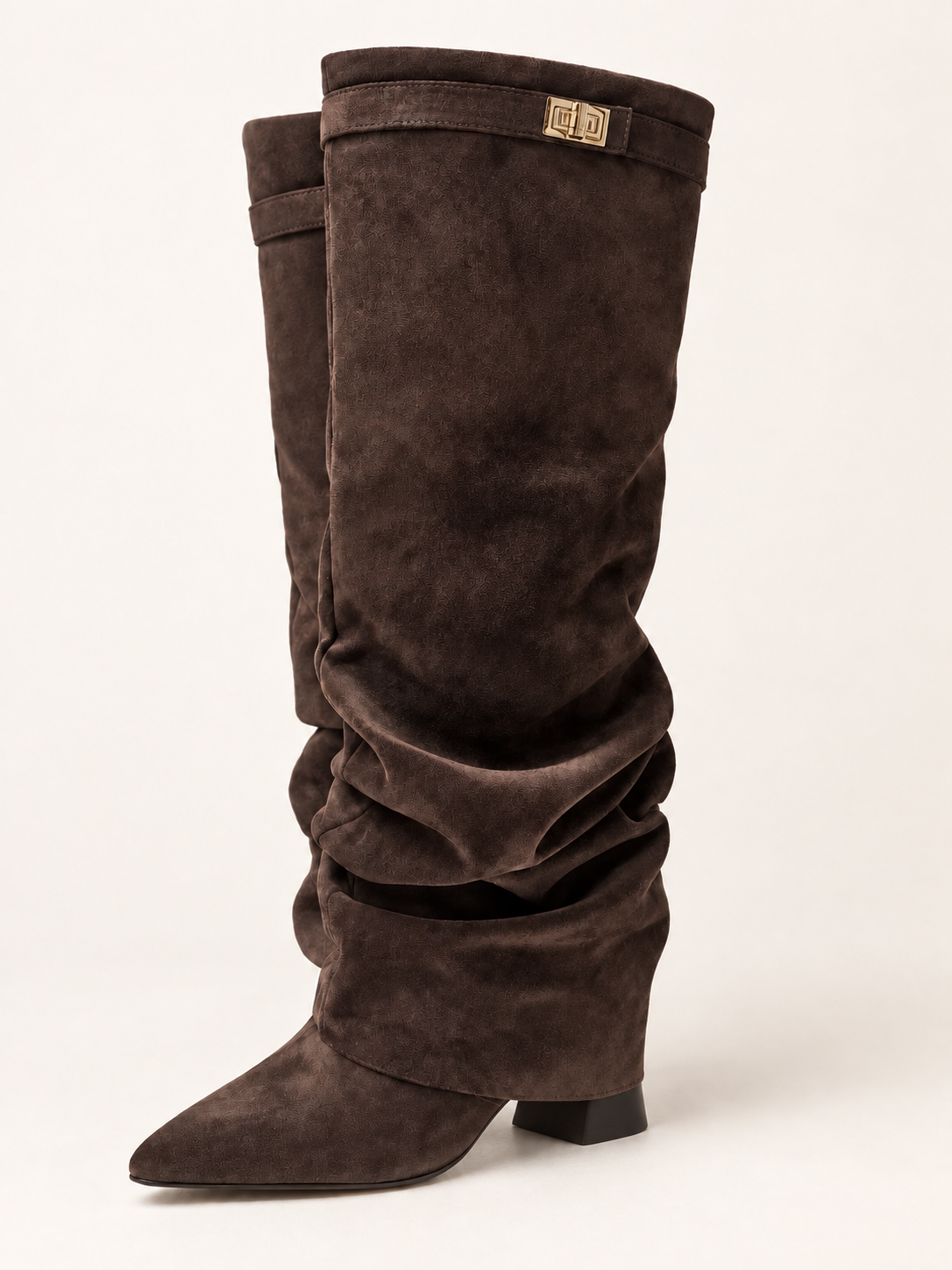 Rovelle buckle boots — brown folds 01 three quarter