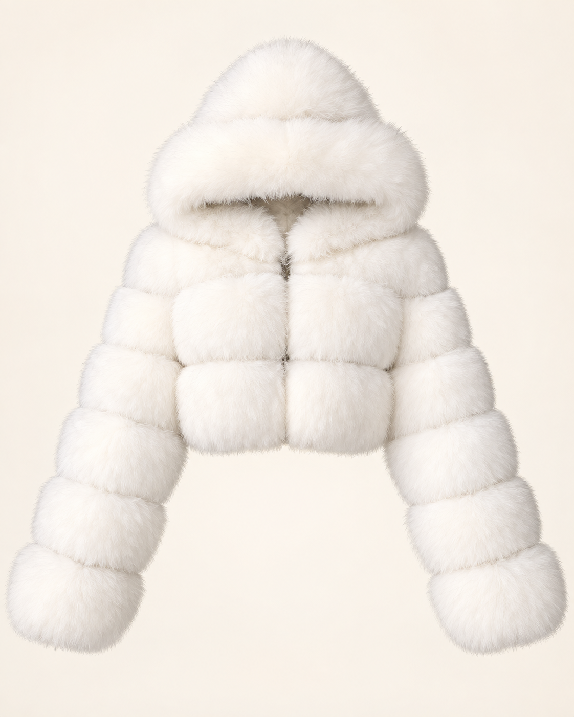 Rovelle Cropped Hooded Faux Fur Jacket — White — front view