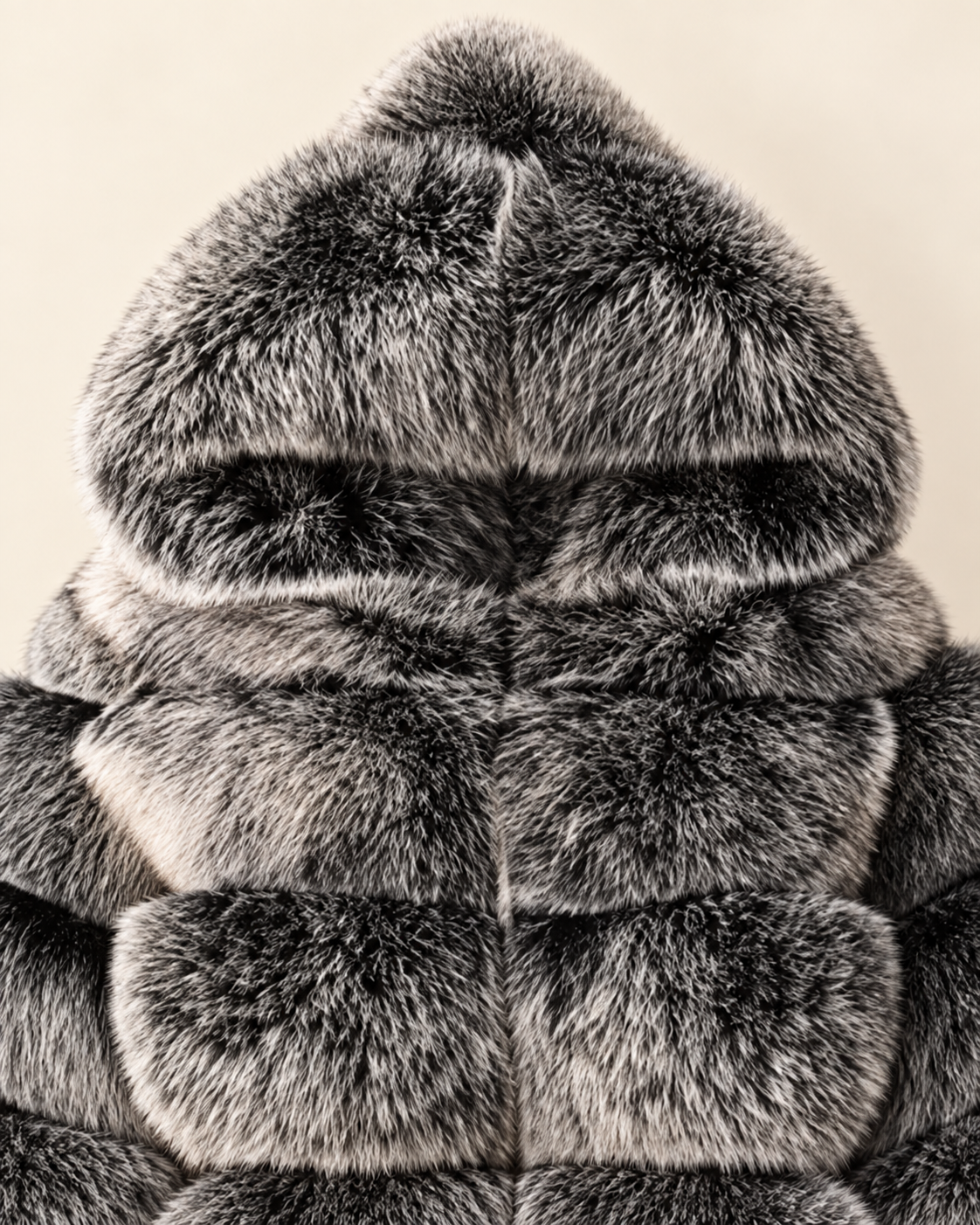 Rovelle Cropped Hooded Faux Fur Jacket — Silver Charcoal — detail view