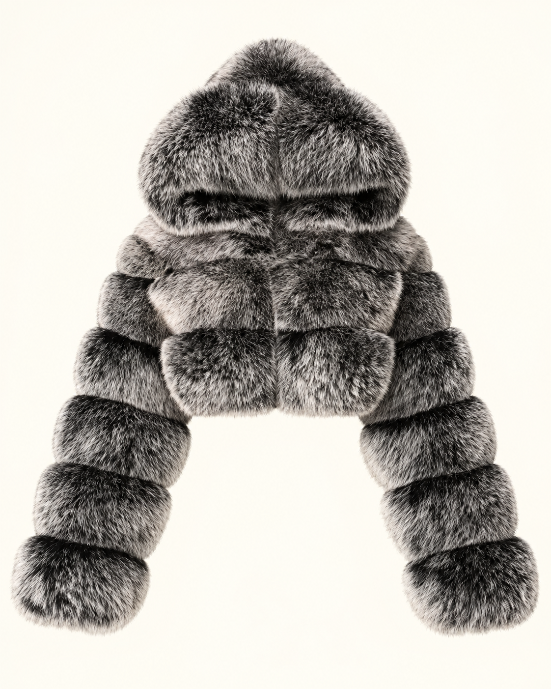 Rovelle Cropped Hooded Faux Fur Jacket — Silver Charcoal — front view