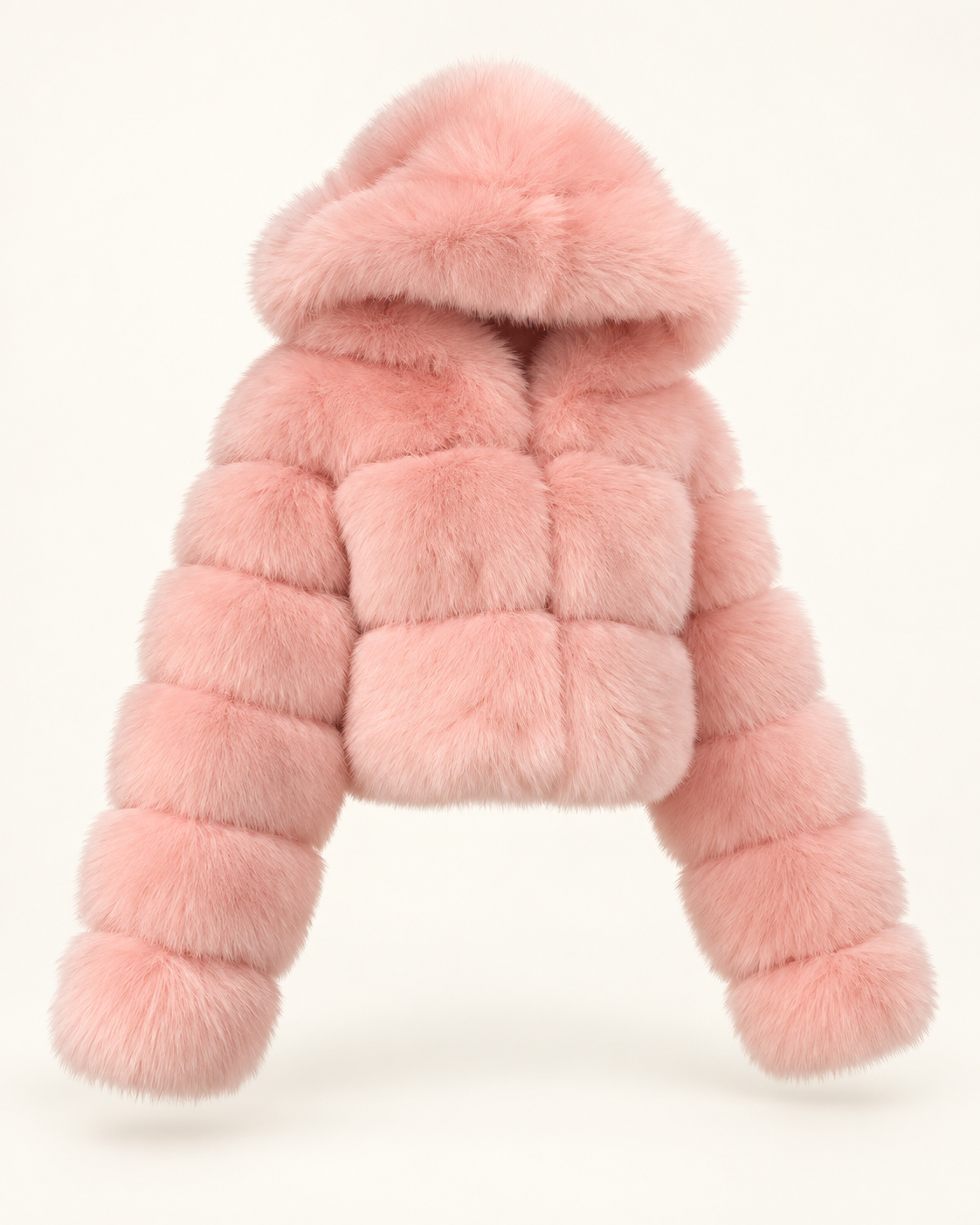 Rovelle Cropped Hooded Faux Fur Jacket — Blush Pink — angle view