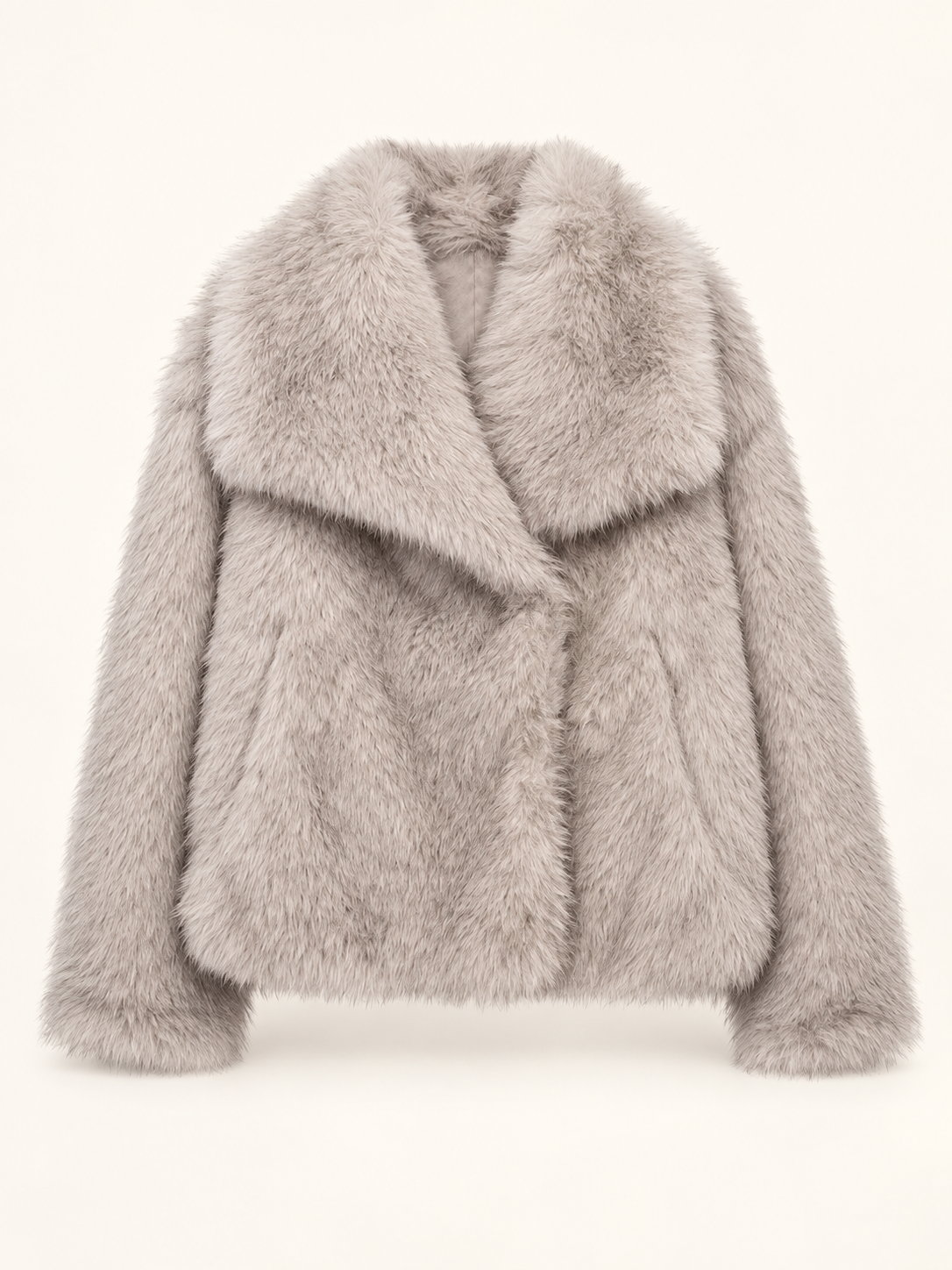 Rovelle Plush Faux Fur Coat — Greige — front