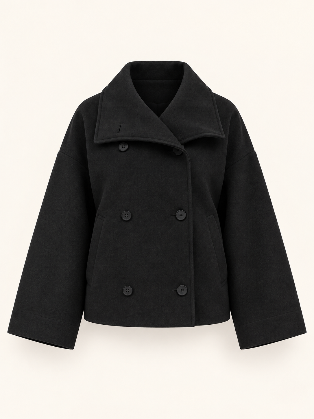 Rovelle Wide Collar Double Breasted Jacket — Black — front
