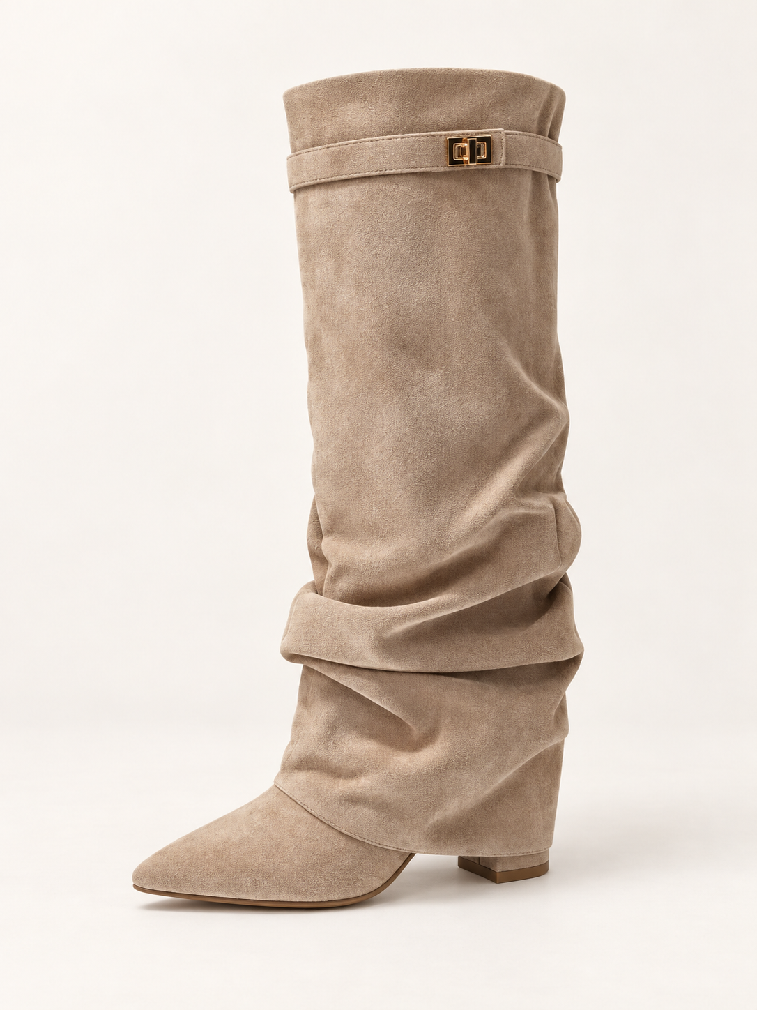 Rovelle buckle boots — apricot folds 01 three quarter