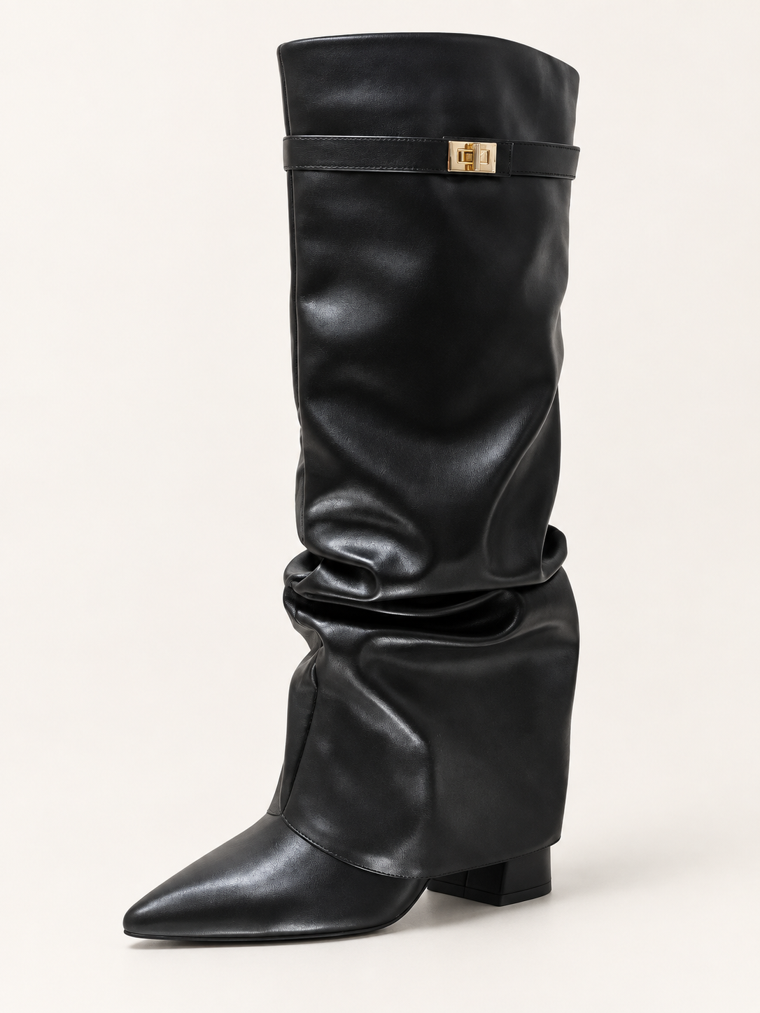 Rovelle buckle boots — black folds pu 01 three quarter