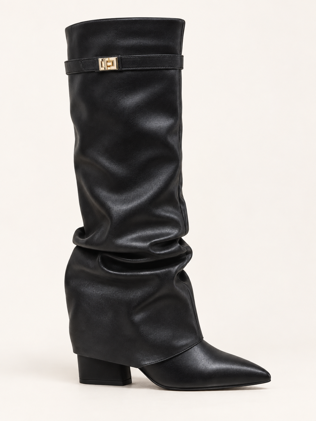 Rovelle buckle boots — black folds pu 02 side