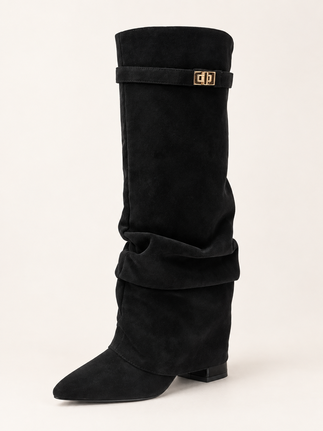 Rovelle buckle boots — black folds suede 01 three quarter