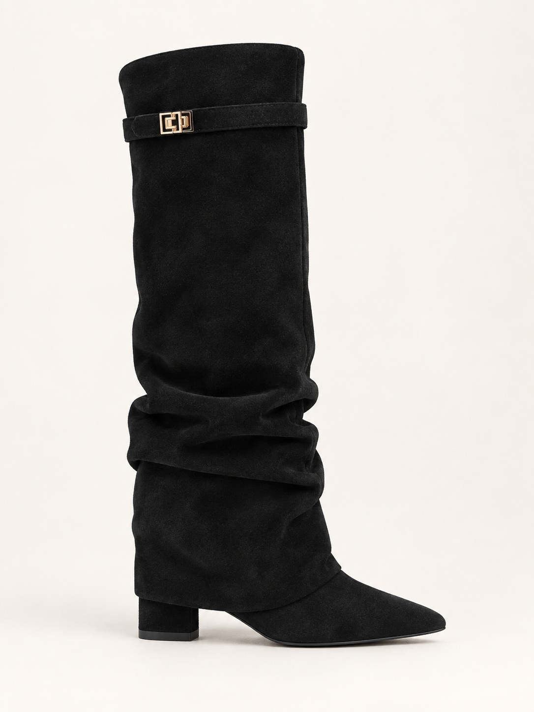 Rovelle buckle boots — black folds suede 02 side