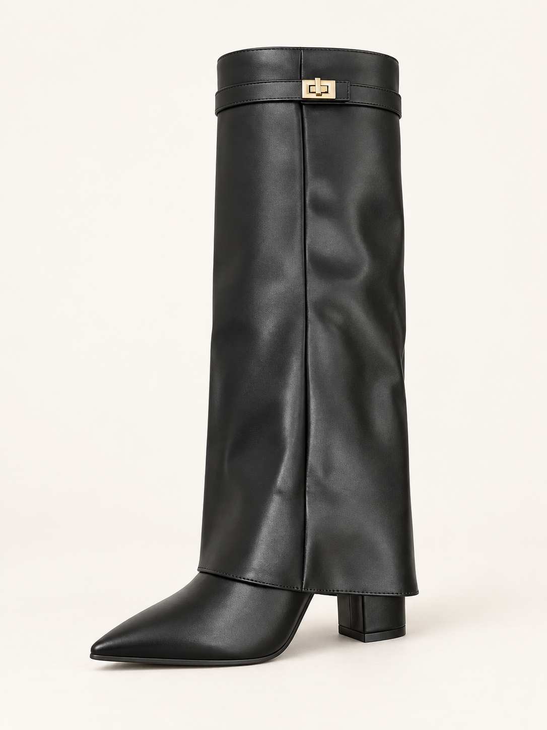 Rovelle buckle boots — black pu 01 three quarter