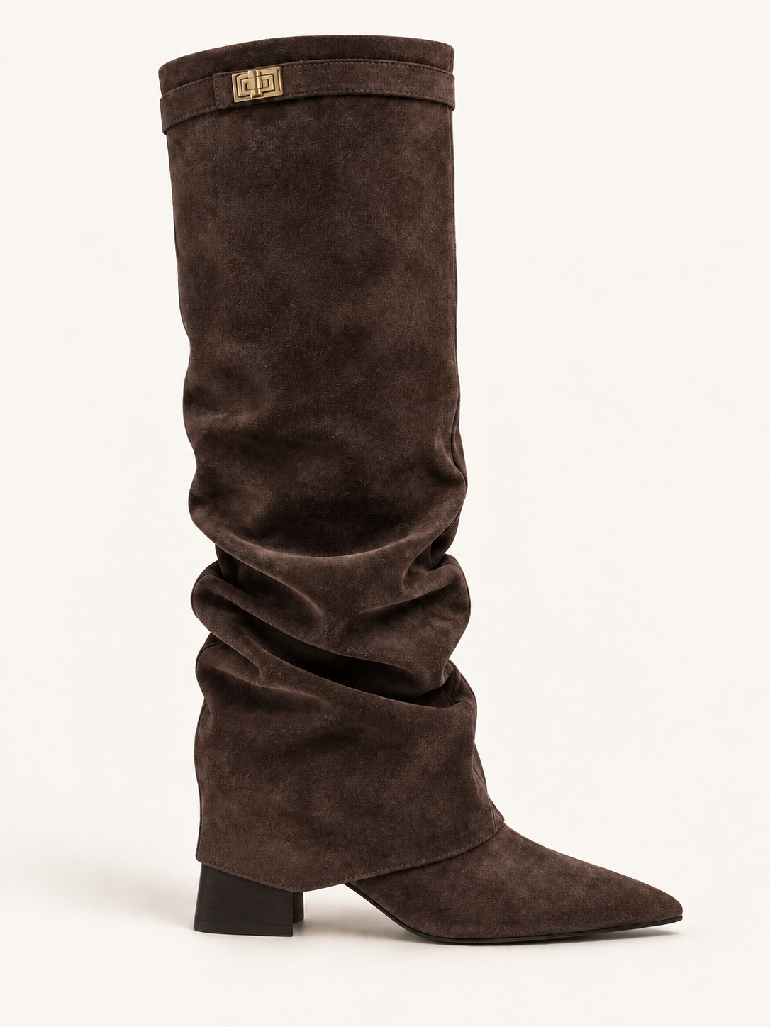 Rovelle buckle boots — brown folds 02 side