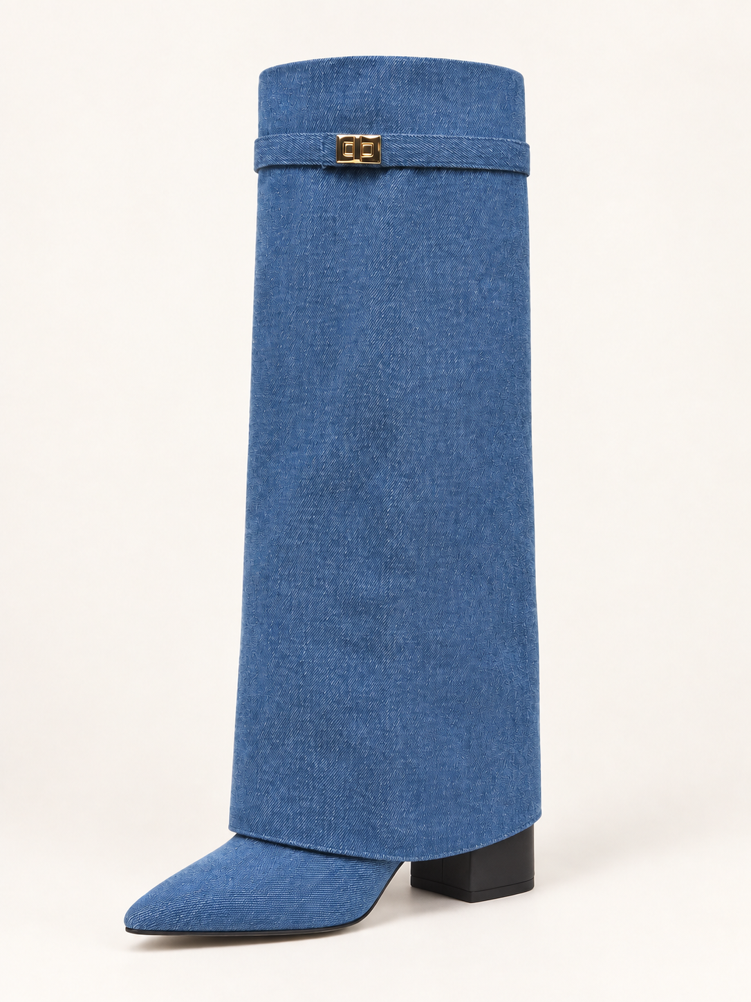 Rovelle buckle boots — denim 01 three quarter