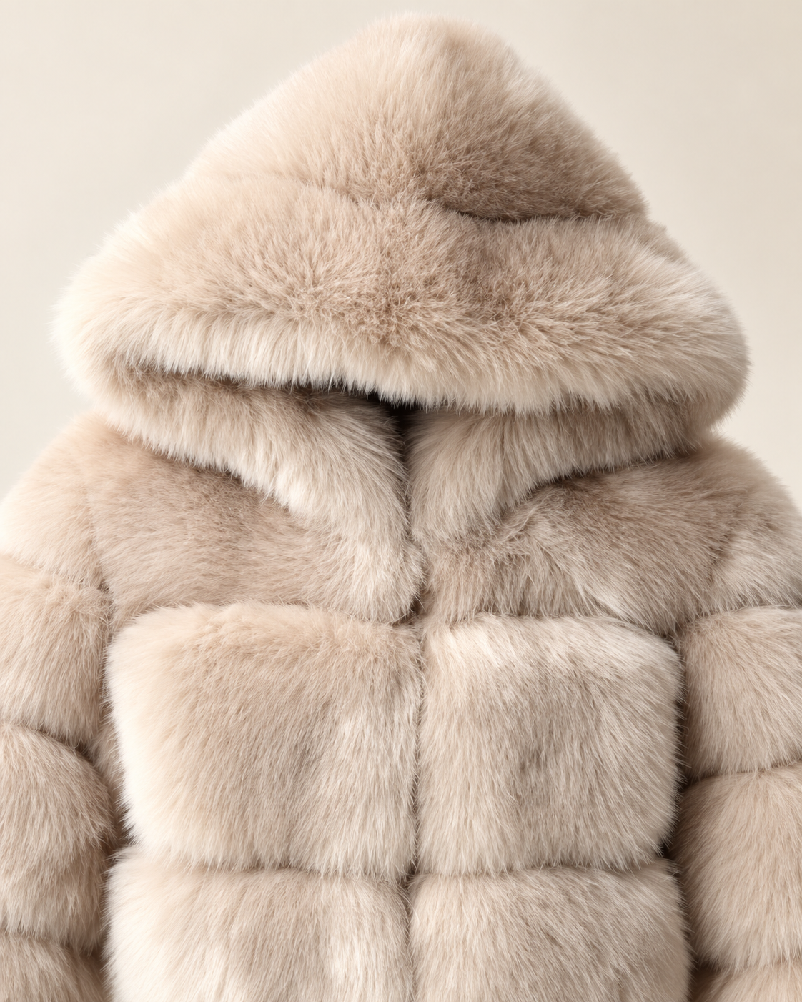 Rovelle Cropped Hooded Faux Fur Jacket — Beige — detail view