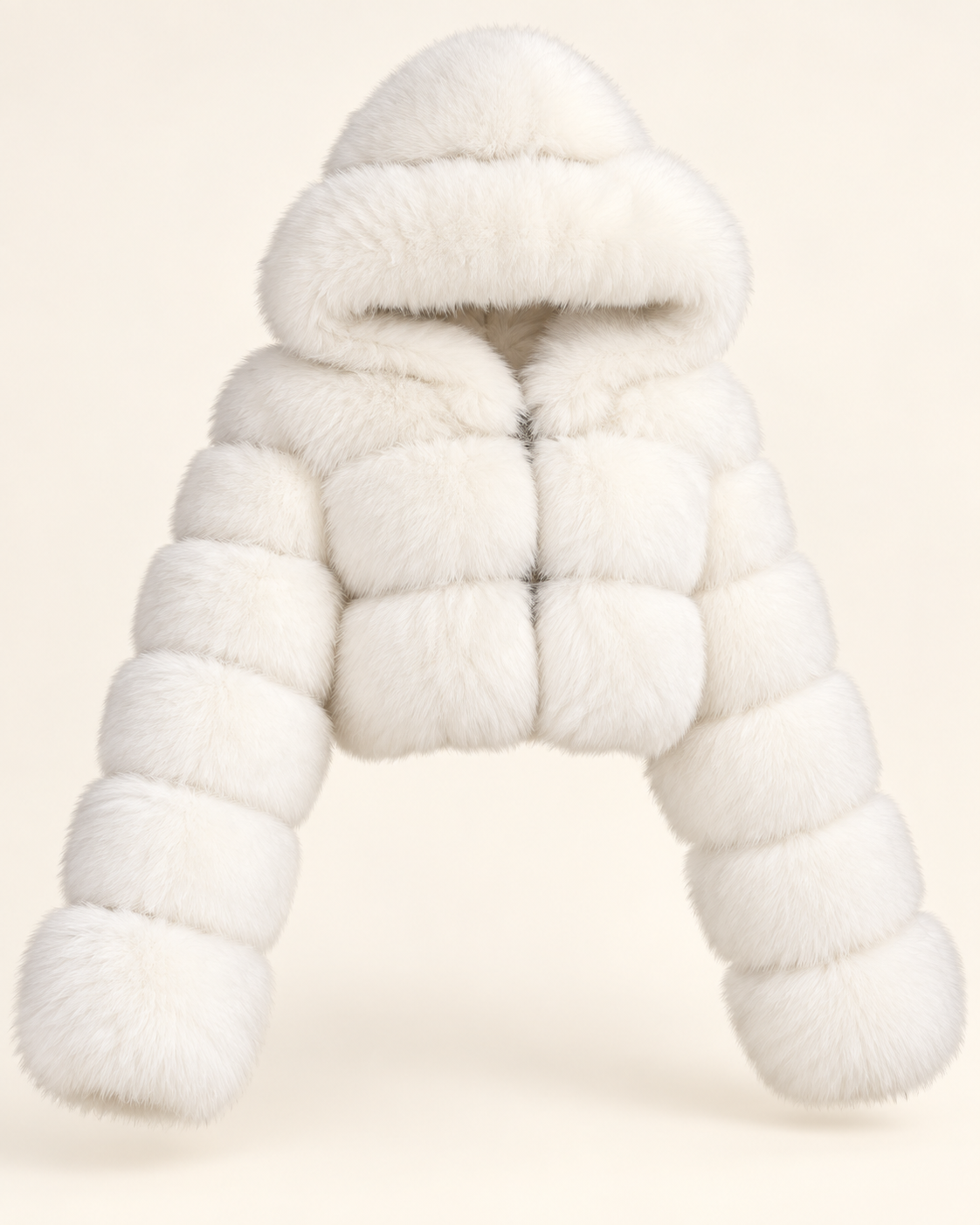 Rovelle Cropped Hooded Faux Fur Jacket — White — angle view