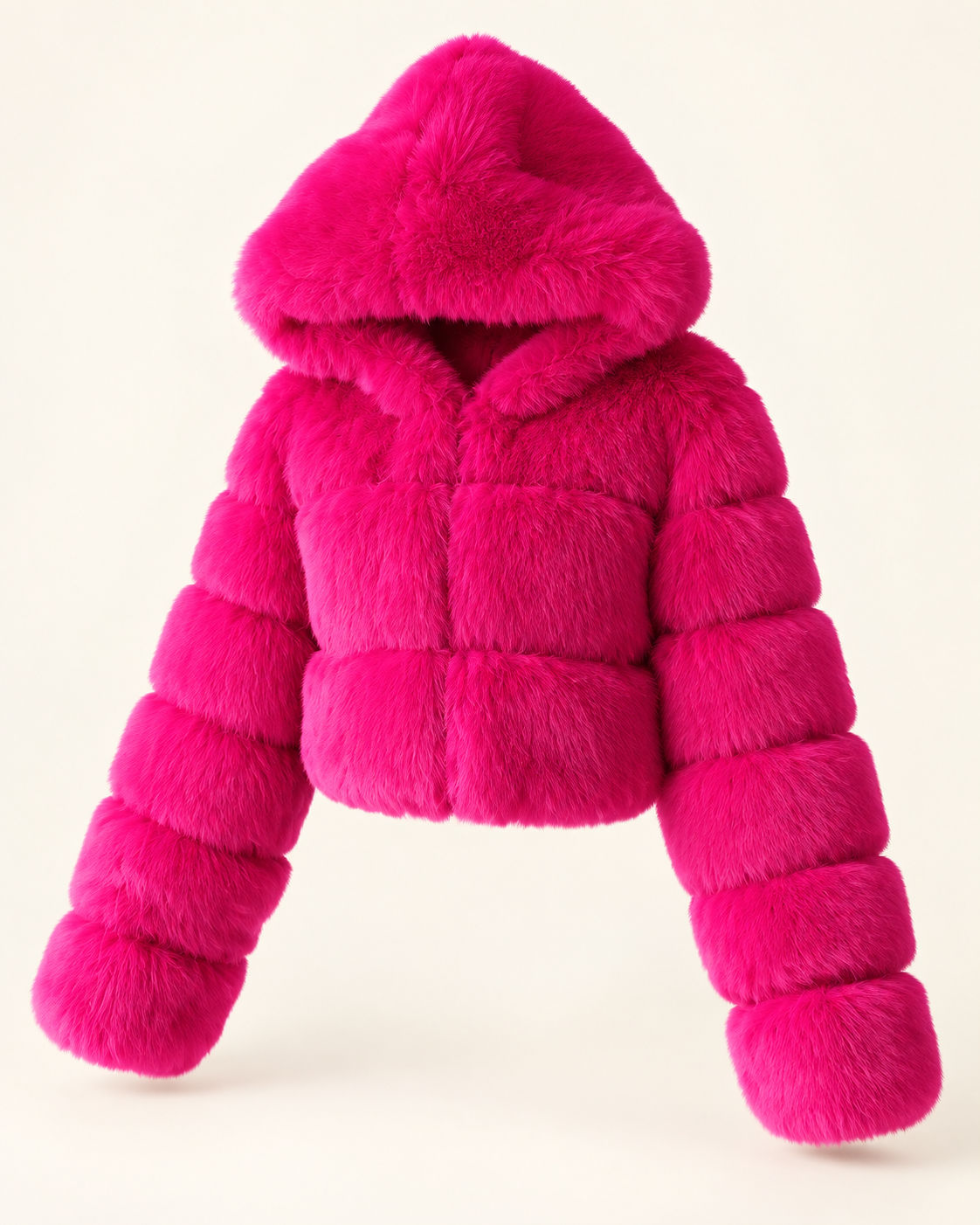 Rovelle Cropped Hooded Faux Fur Jacket — Fuchsia — angle view