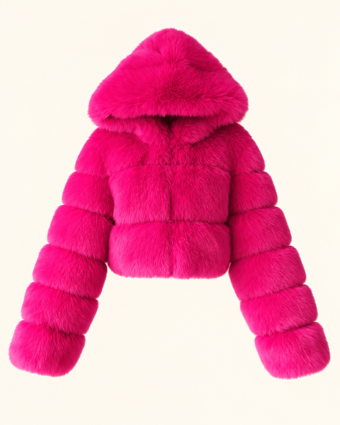 Rovelle Cropped Hooded Faux Fur Jacket — Fuchsia — front view