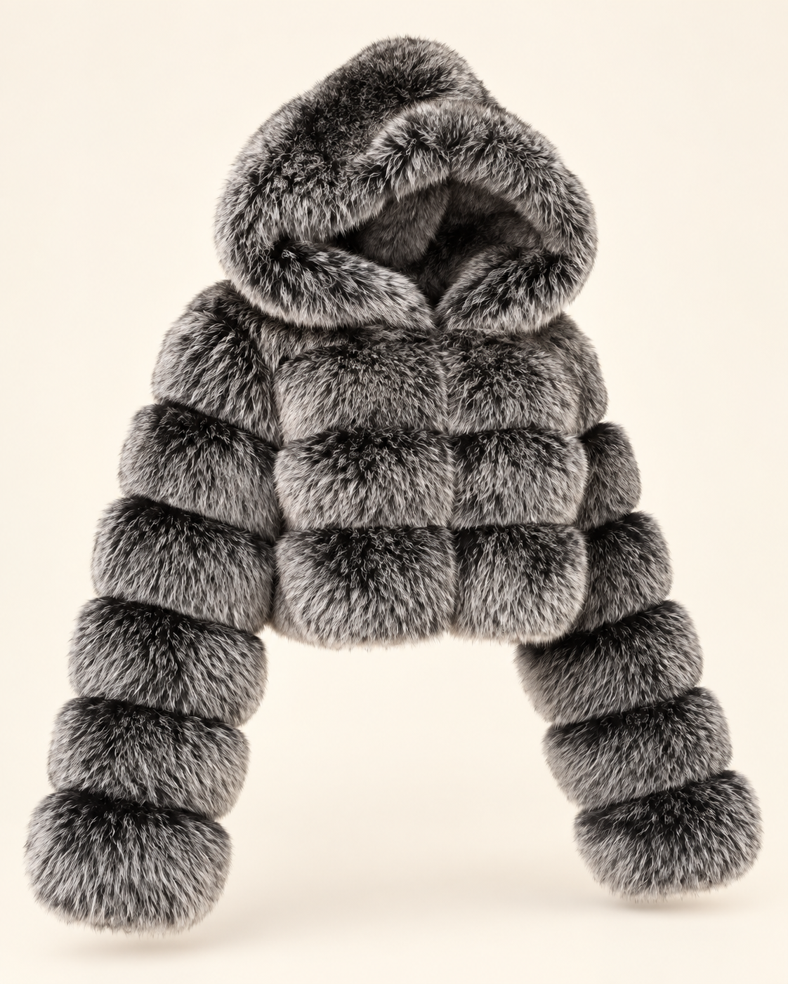 Rovelle Cropped Hooded Faux Fur Jacket — Silver Charcoal — angle view