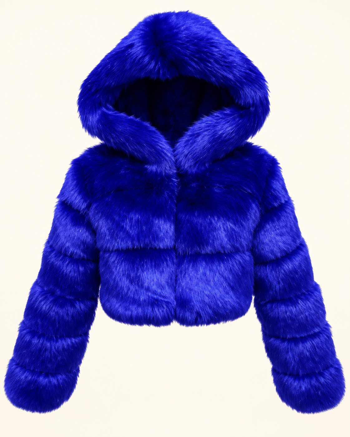 Rovelle Cropped Hooded Faux Fur Jacket — Royal Blue — front view