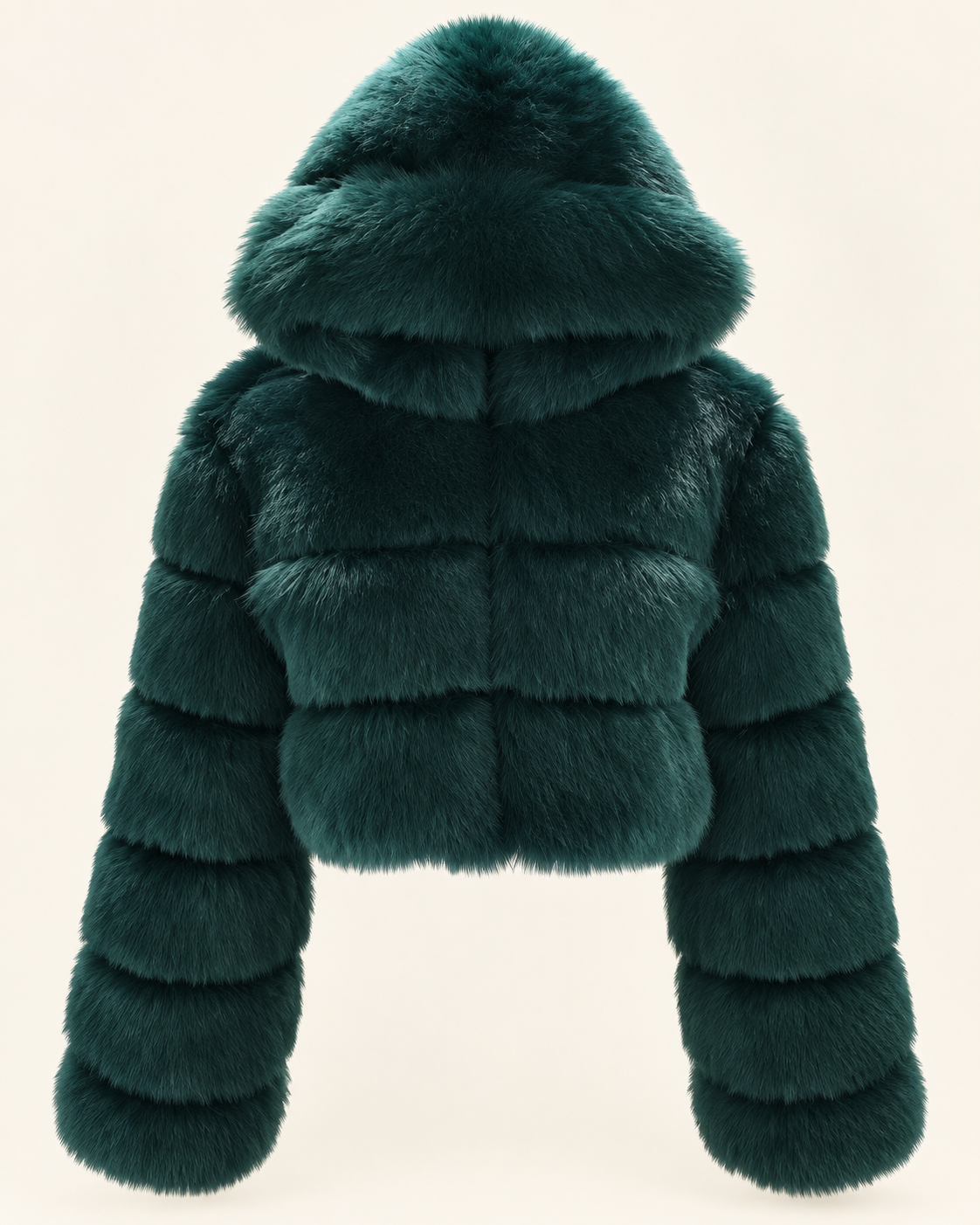 Rovelle Cropped Hooded Faux Fur Jacket — Deep Teal — front view