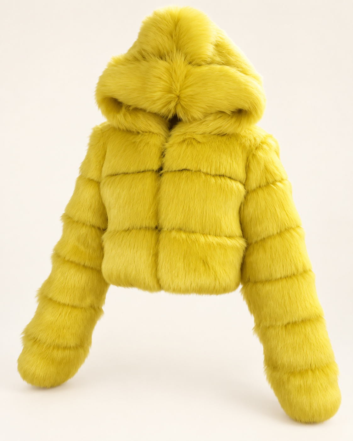 Rovelle Cropped Hooded Faux Fur Jacket — Yellow — angle view