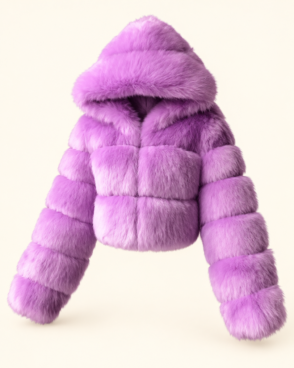 Rovelle Cropped Hooded Faux Fur Jacket — Lilac — angle view