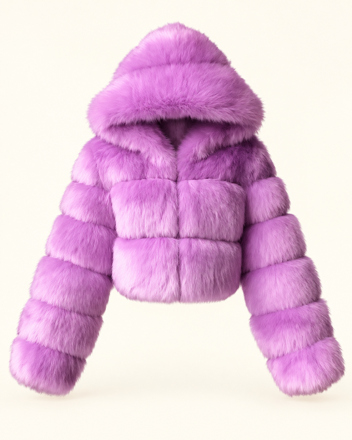 Rovelle Cropped Hooded Faux Fur Jacket — Lilac — front view