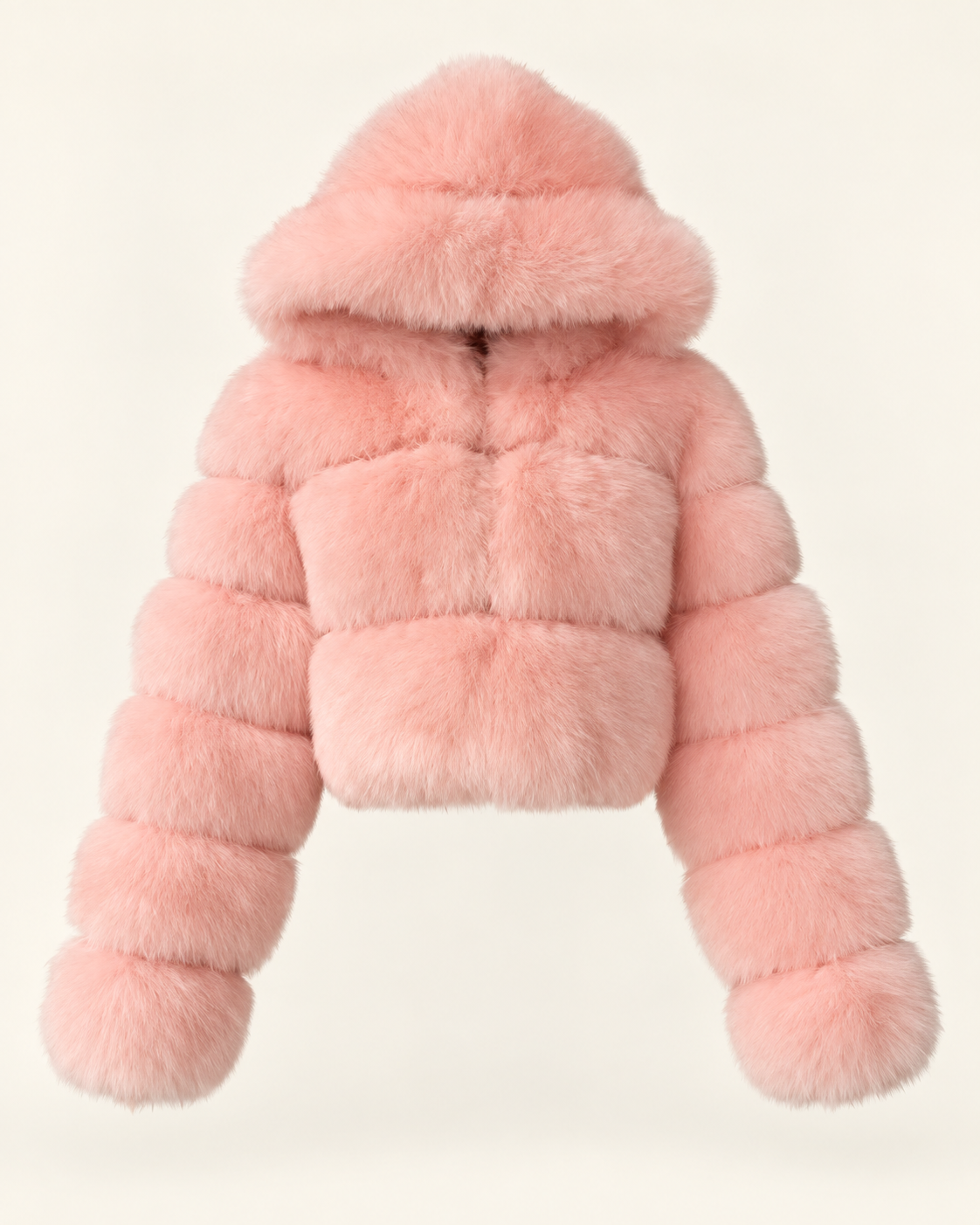 Rovelle Cropped Hooded Faux Fur Jacket — Blush Pink — front view
