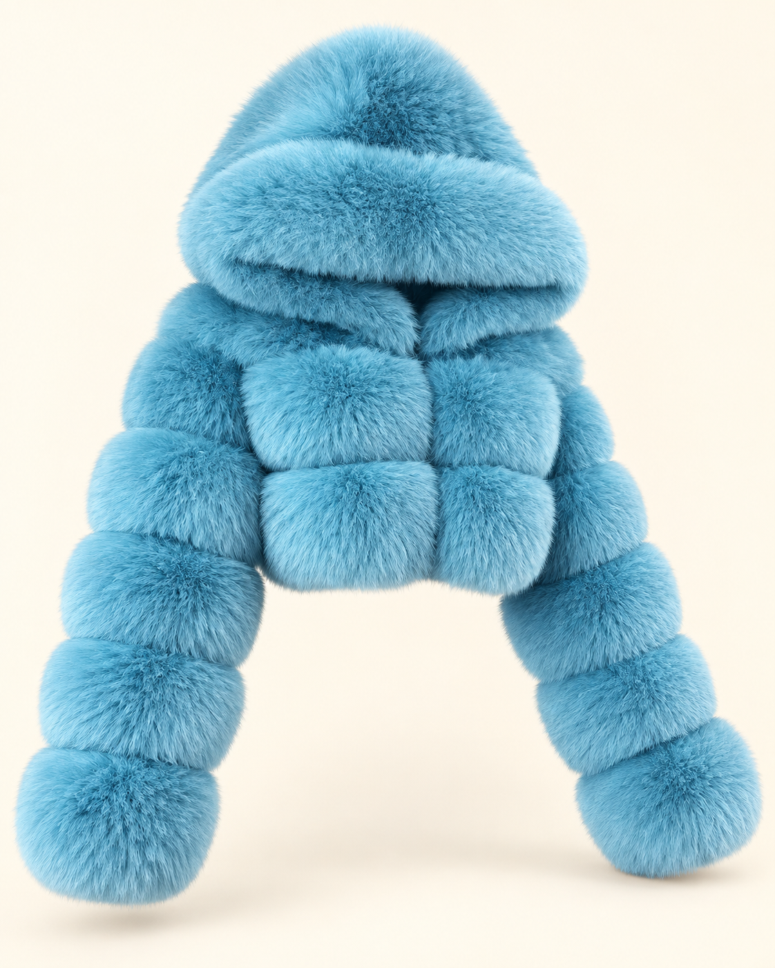 Rovelle Cropped Hooded Faux Fur Jacket — Sky Blue — angle view