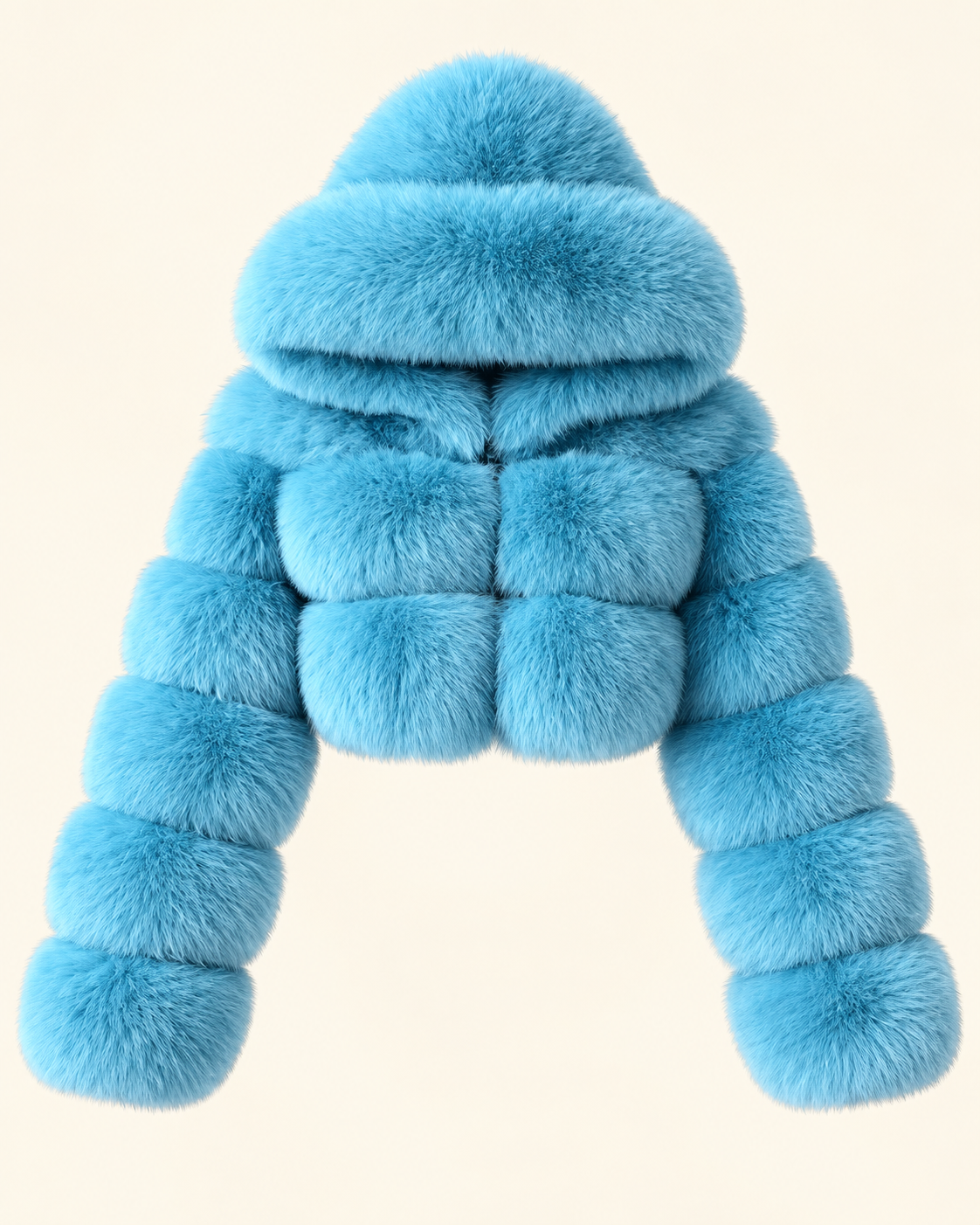 Rovelle Cropped Hooded Faux Fur Jacket — Sky Blue — front view