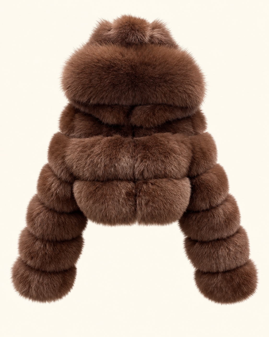Rovelle Cropped Hooded Faux Fur Jacket — Chocolate Brown — front view