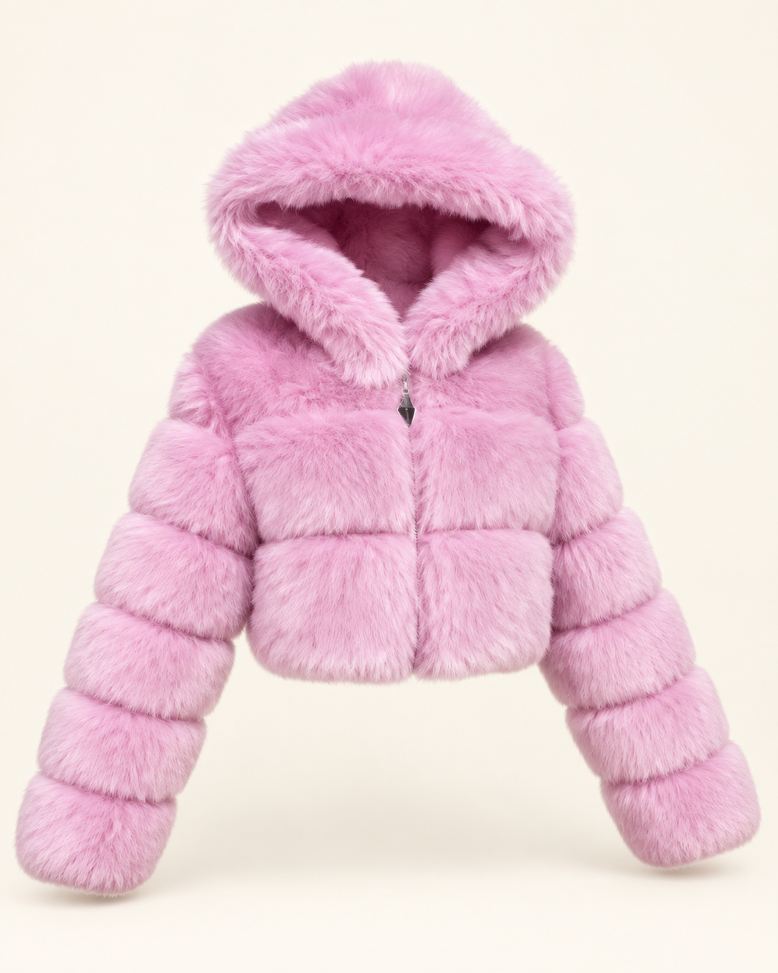 Rovelle Cropped Hooded Faux Fur Jacket — Pale Lavender — angle view