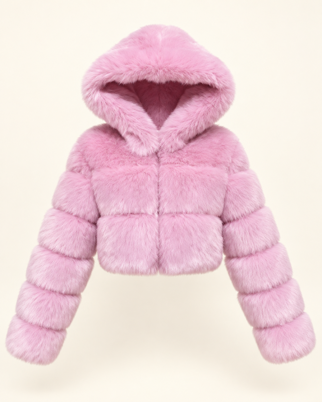 Rovelle Cropped Hooded Faux Fur Jacket — Pale Lavender — front view