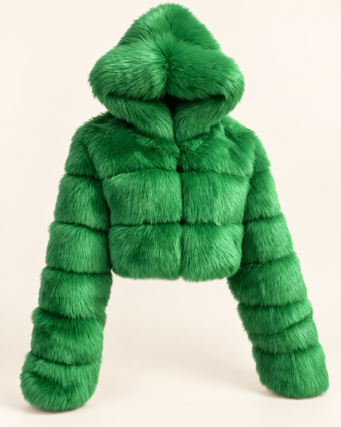 Rovelle Cropped Hooded Faux Fur Jacket — Emerald Green — angle view