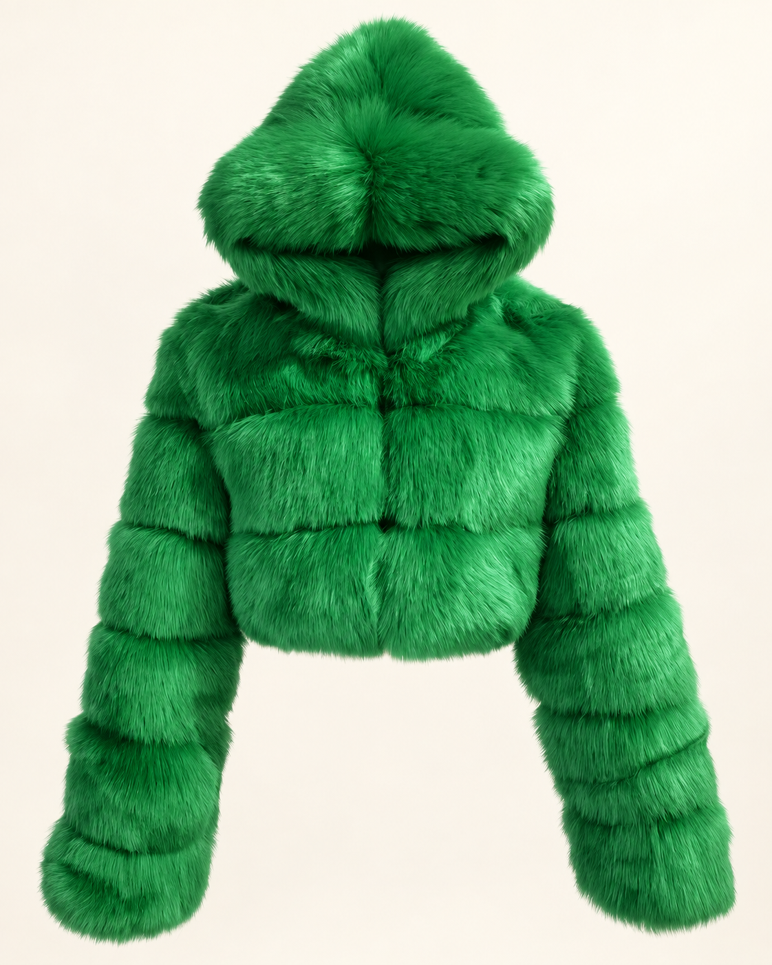 Rovelle Cropped Hooded Faux Fur Jacket — Emerald Green — front view