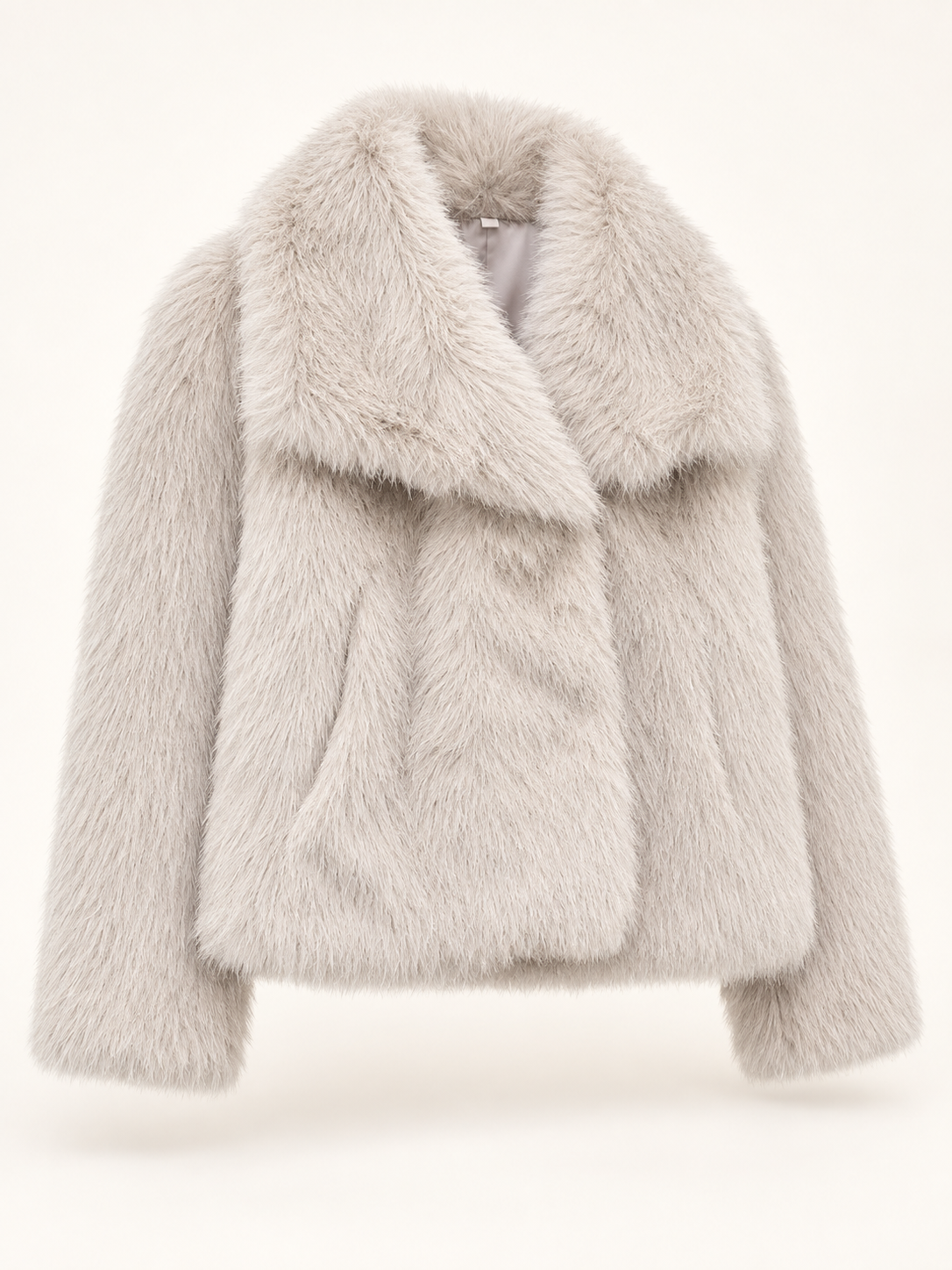Rovelle Plush Faux Fur Coat — Beige — angle