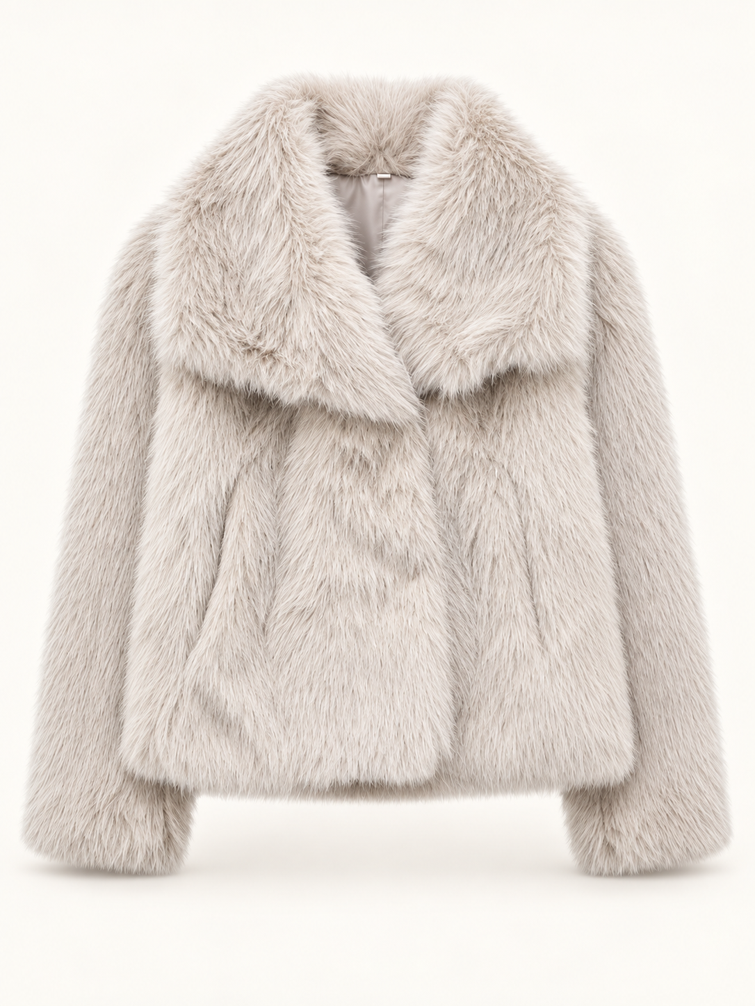 Rovelle Plush Faux Fur Coat — Beige — front