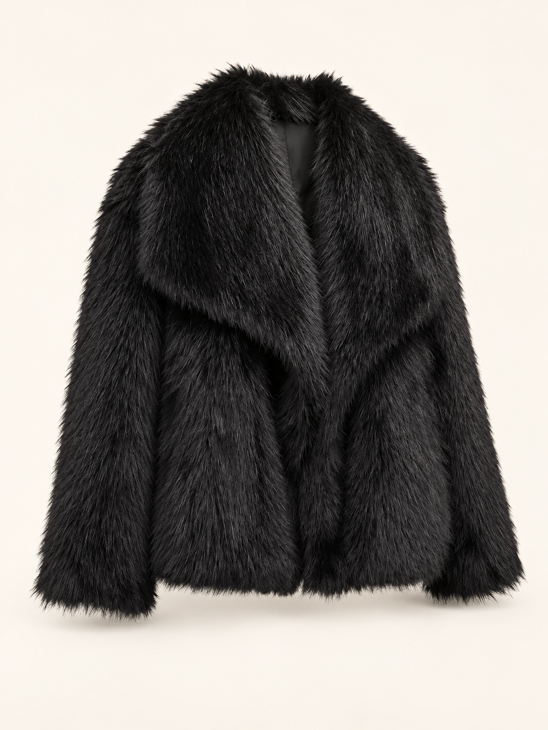 Rovelle Plush Faux Fur Coat — Black — angle
