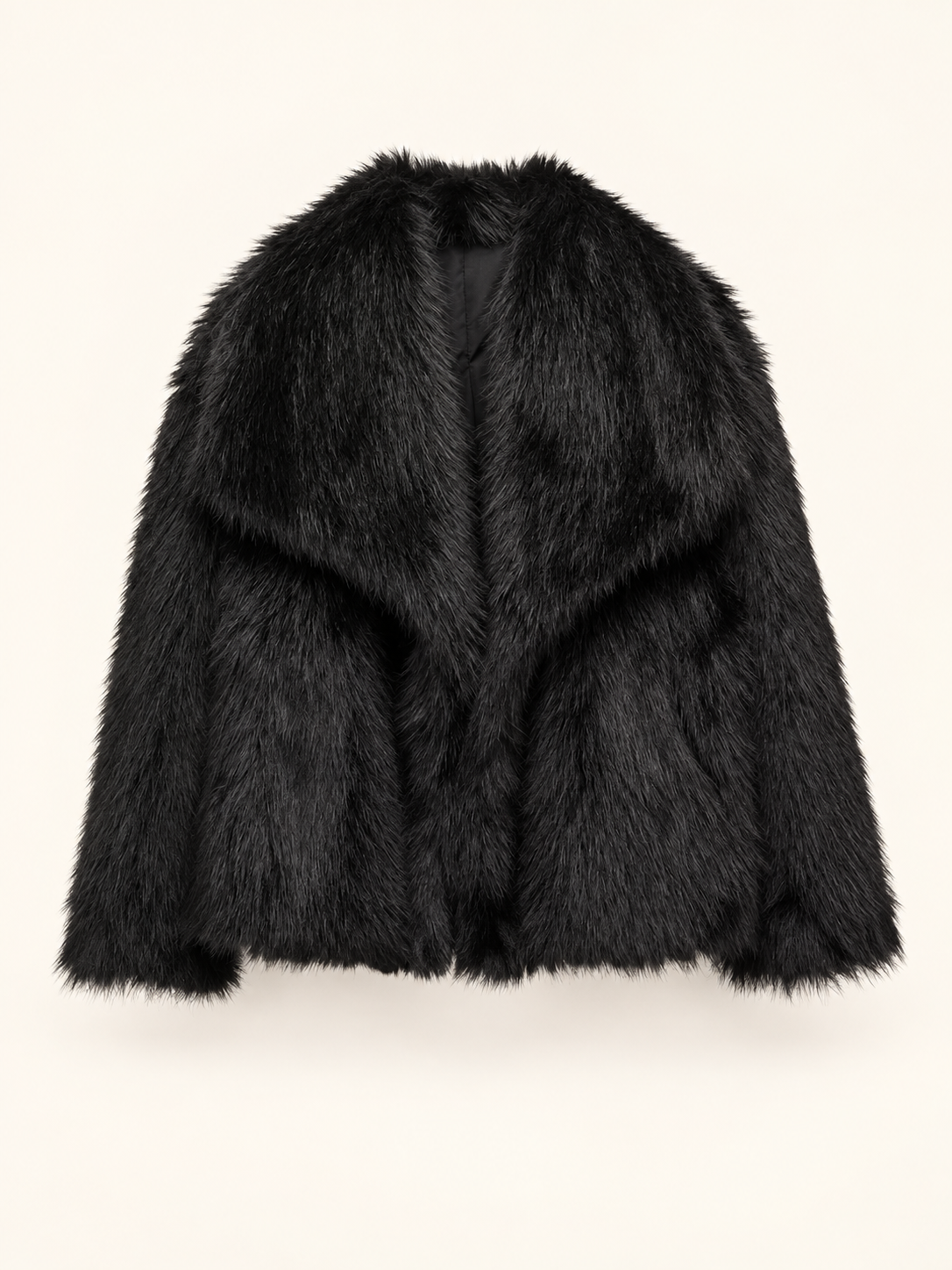 Rovelle Plush Faux Fur Coat — Black — front