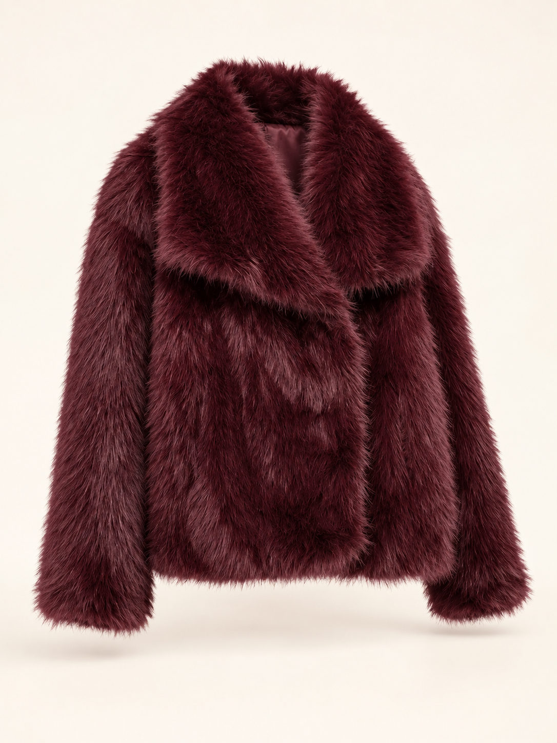 Rovelle Plush Faux Fur Coat — Burgundy — angle