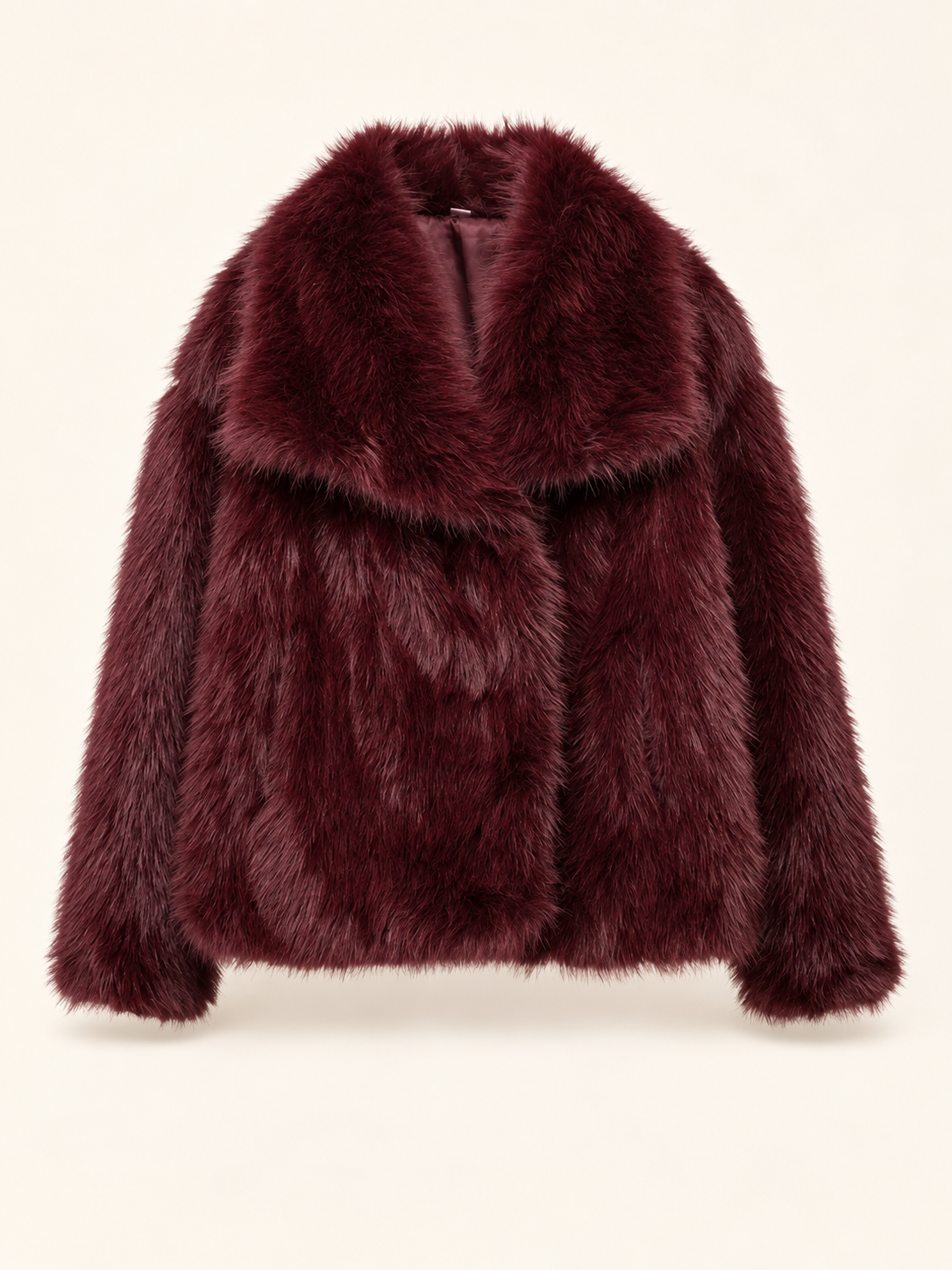 Rovelle Plush Faux Fur Coat — Burgundy — front