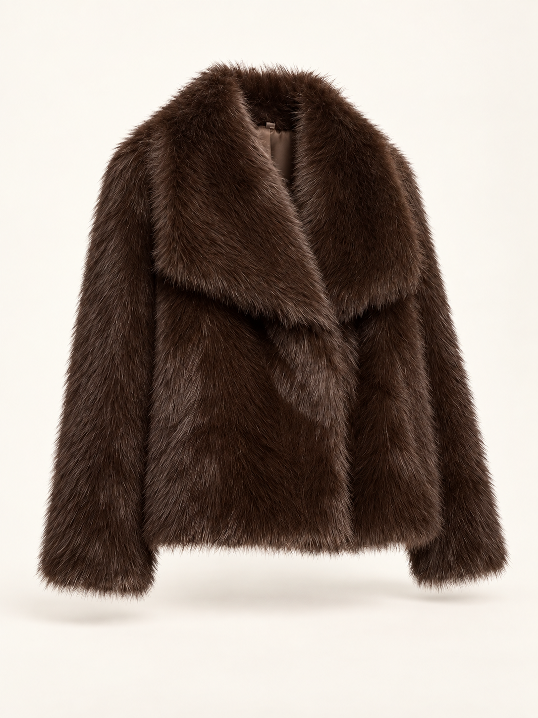 Rovelle Plush Faux Fur Coat — Chocolate Brown — angle
