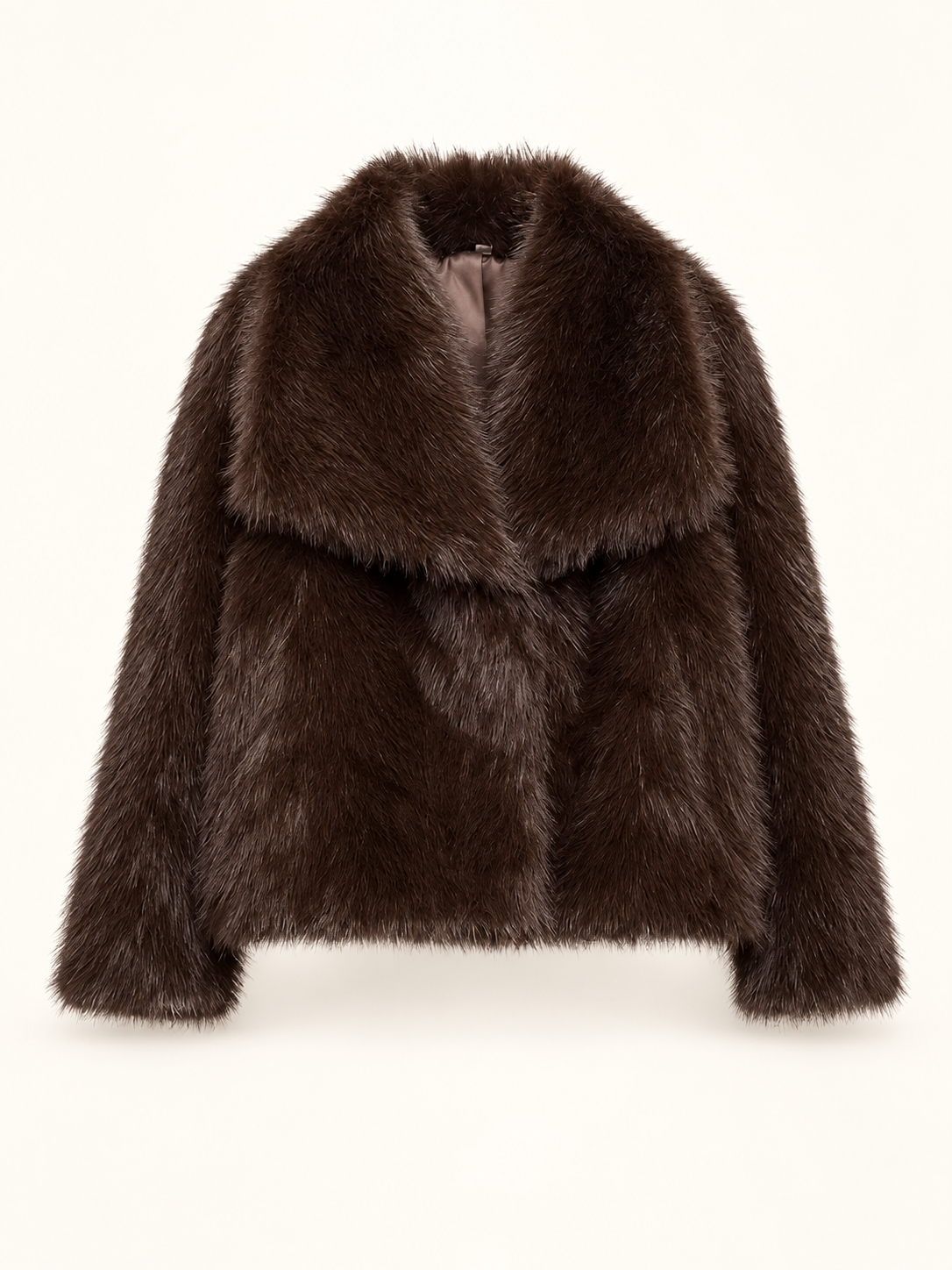 Rovelle Plush Faux Fur Coat — Chocolate Brown — front