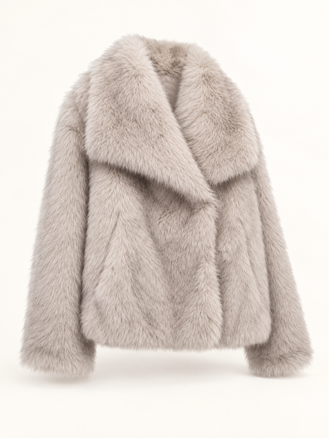 Rovelle Plush Faux Fur Coat — Greige — angle