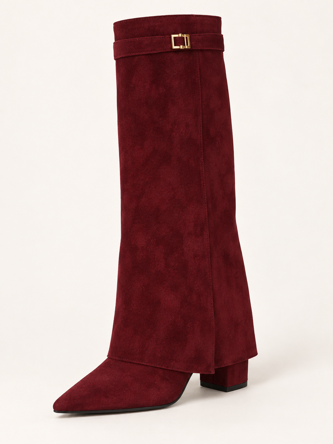 Rovelle buckle boots — red suede 01 three quarter