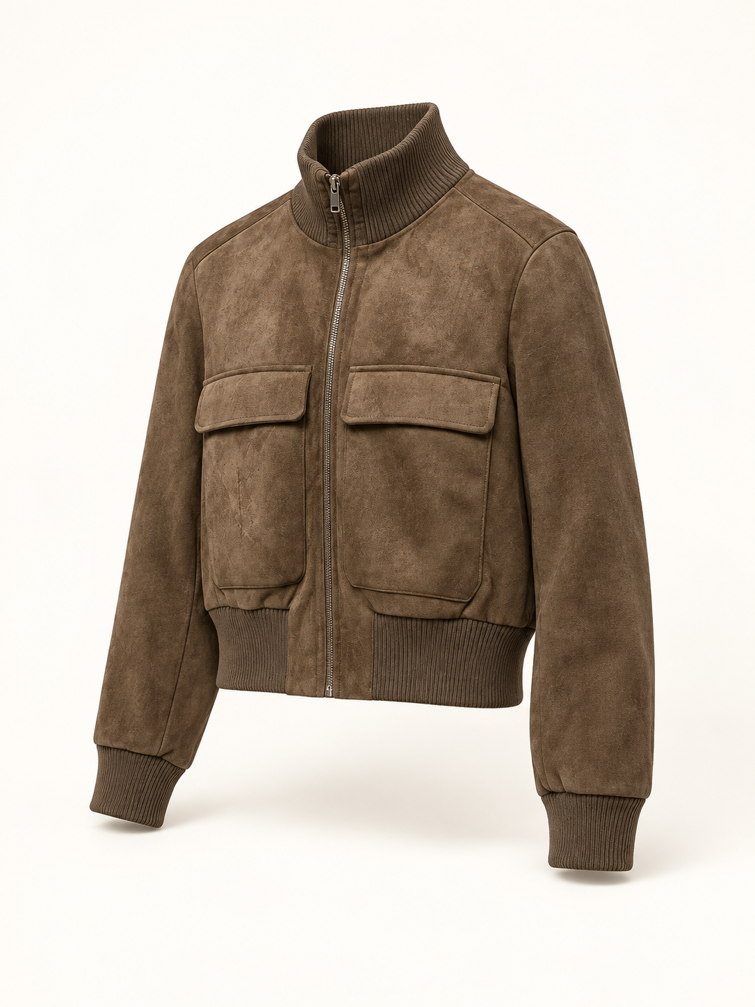 Rovelle Cropped Faux Suede Jacket — Mocha Brown — angle