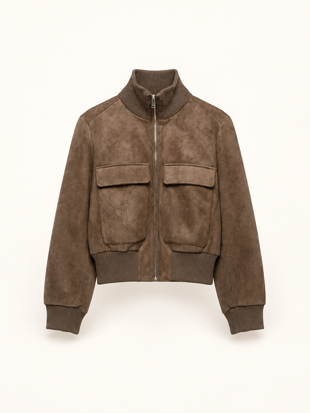 Rovelle Cropped Faux Suede Jacket — Mocha Brown — front