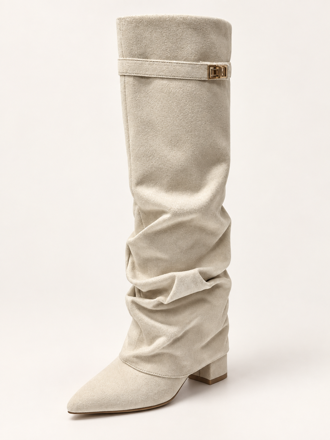 Rovelle buckle boots — white folds 01 three quarter