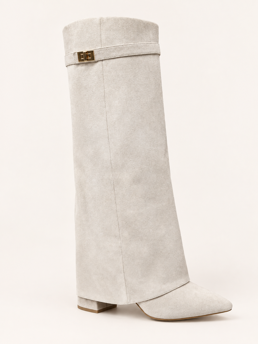 Rovelle buckle boots — white suede 01 three quarter