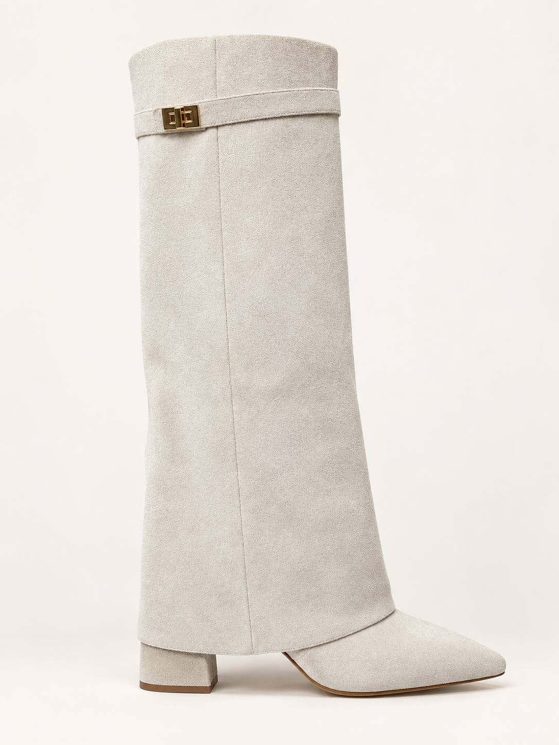 Rovelle buckle boots — white suede 02 side