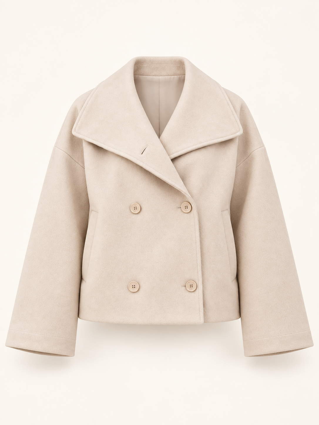 Rovelle Wide Collar Double Breasted Jacket — Apricot — front